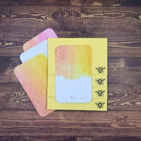 Warm Colors Watercolor Splatter Design Handmade Card & Envelope Set