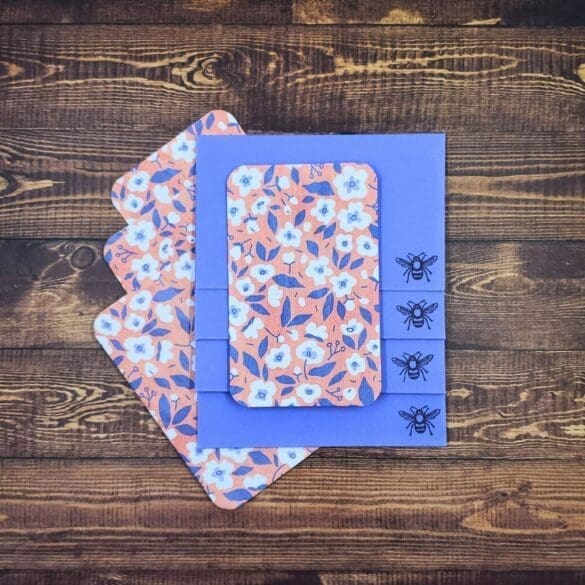 Floral Print on Red Background Design Handmade Card & Envelope Set