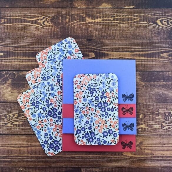 Red and Blue Floral Design Handmade Card & Envelope Set